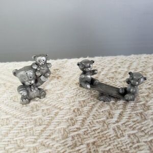 SPOONTIQUES PEWTER BEARS. 1983. TEETER TOTTER AND BEAR HOLDING UP SMALLER BEAR.